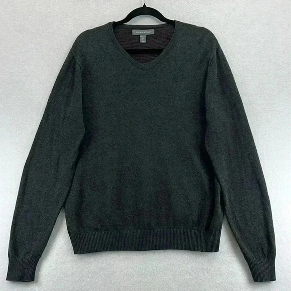 Grayson & Dunn Men’s Sweater Large Gray V-Neck Pullover 100% Cotton - Picture 1 of 9